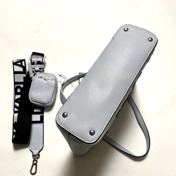 Karl Lagerfeld Tote Satchel Bag Gray Rhinestone Logo + Pouch Crossbody NWT $230 - Picture 7 of 9